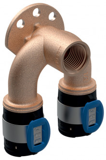 Produktbild: GEBERIT 620830001 FlowFit Doppel-Anschlusswinkel 90° 16 x 1/2 x 16, L:52mm, Rotguss