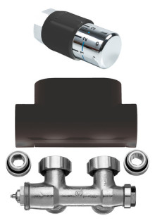 Produktbild: KERMI Ventilhahnblock-Kombiset Eckform Blende schwarz soft (RAL9005 MT)