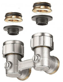 Produktbild: OVENTROP Zweirohrhahnblock Winkelverschr &Uuml;M 3/4"xAG 3/4", Winkelform 