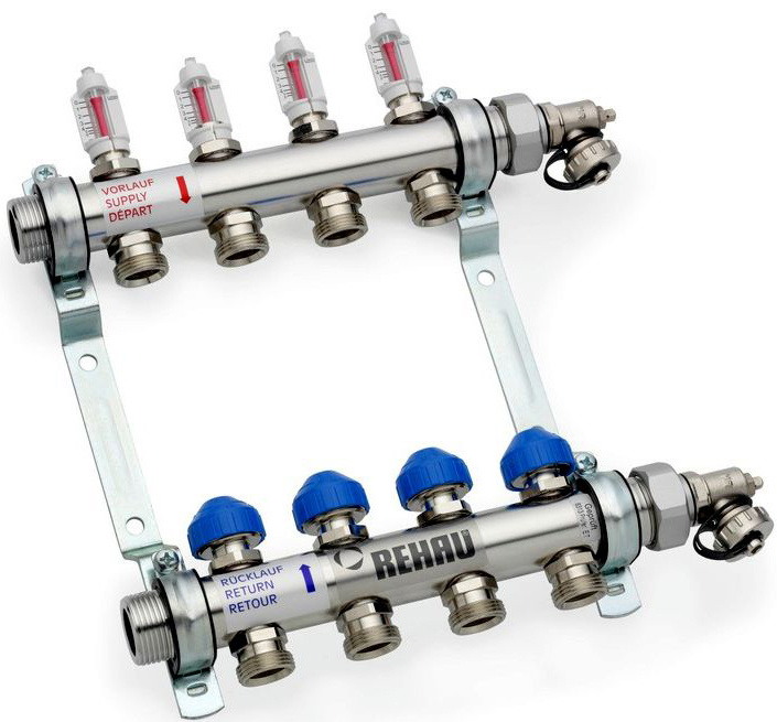 Edelstahl Heizkreisverteiler 6-fach - Für Fußbodenheizung Mit Durchflussmessern